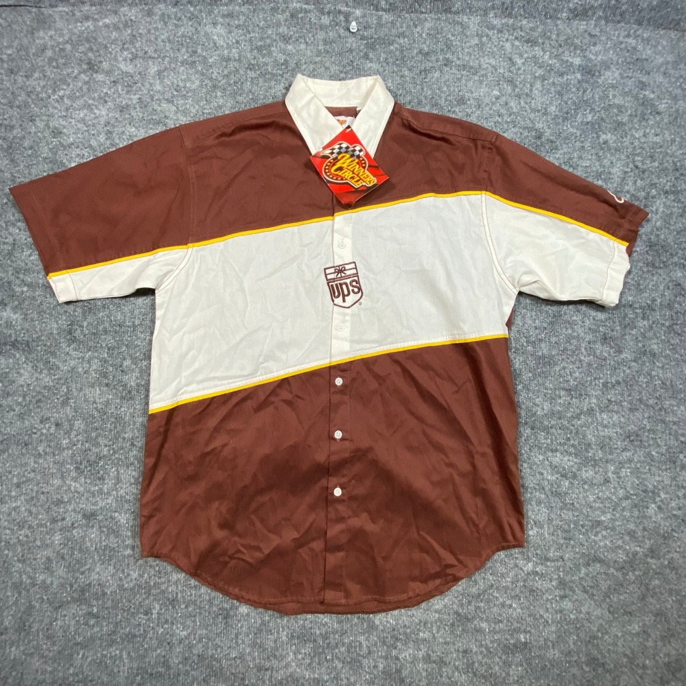 Winners Circle Mens UPS‎ Dale Jarrett 88 NASCAR Racing Shirt Brown White Medium
